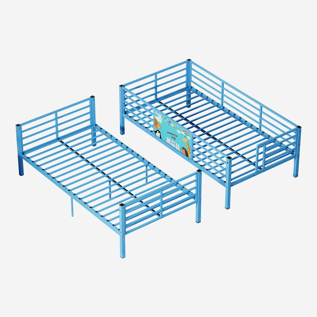 Blue Convertible Twin Bunk Bed with Full Length Guardrail & Ladder