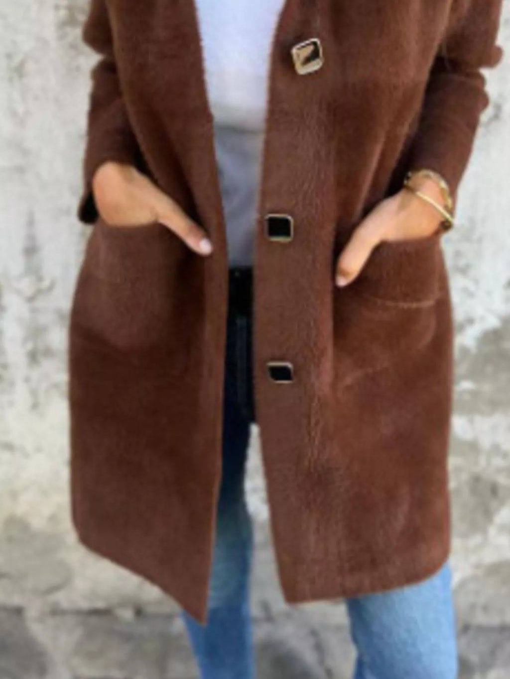 Full Size Button-Down Long Sleeve Longline Coat Plus Size