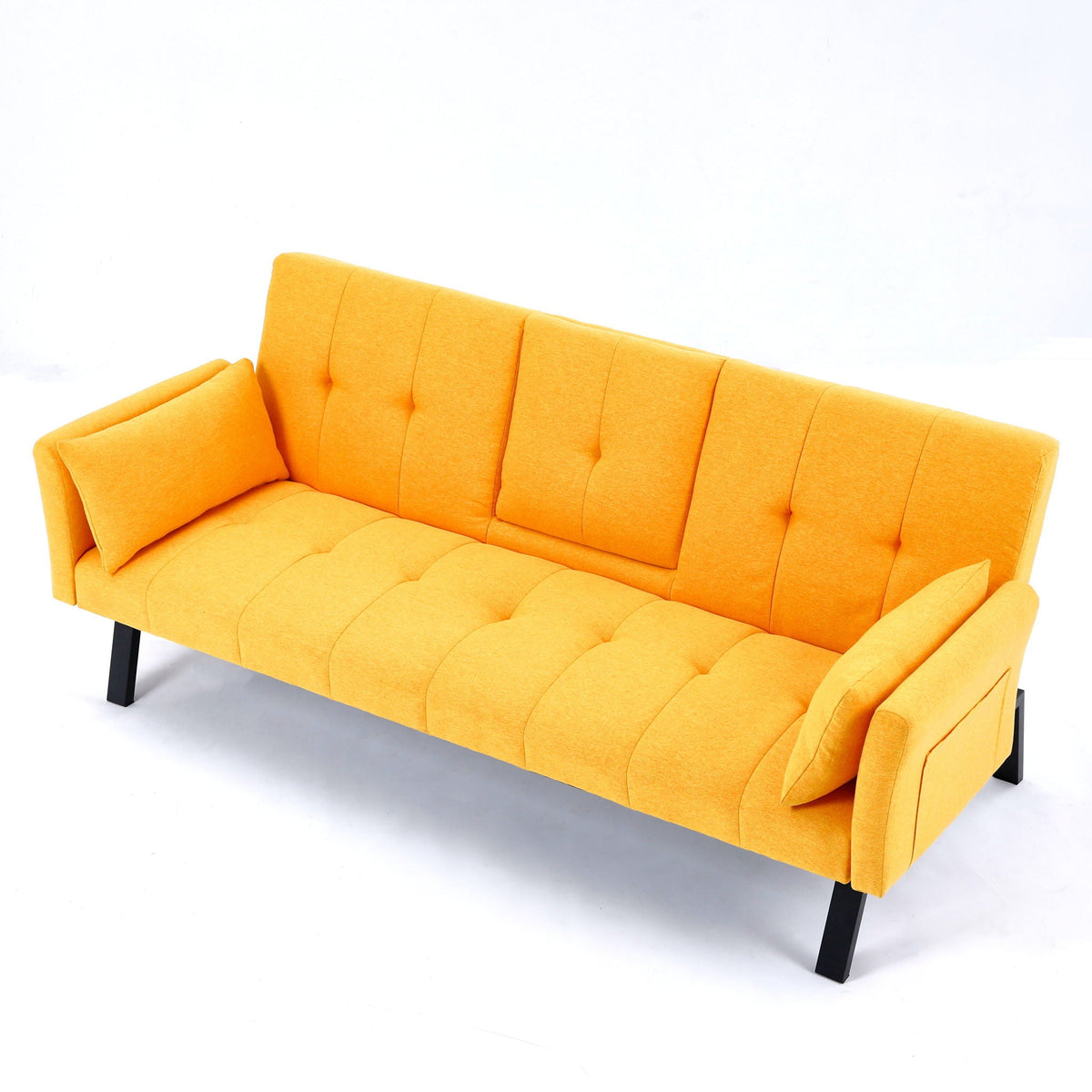 Foldable Sofa Bed with Cup Holder and Solid Wood Frame - Multiple Colors
