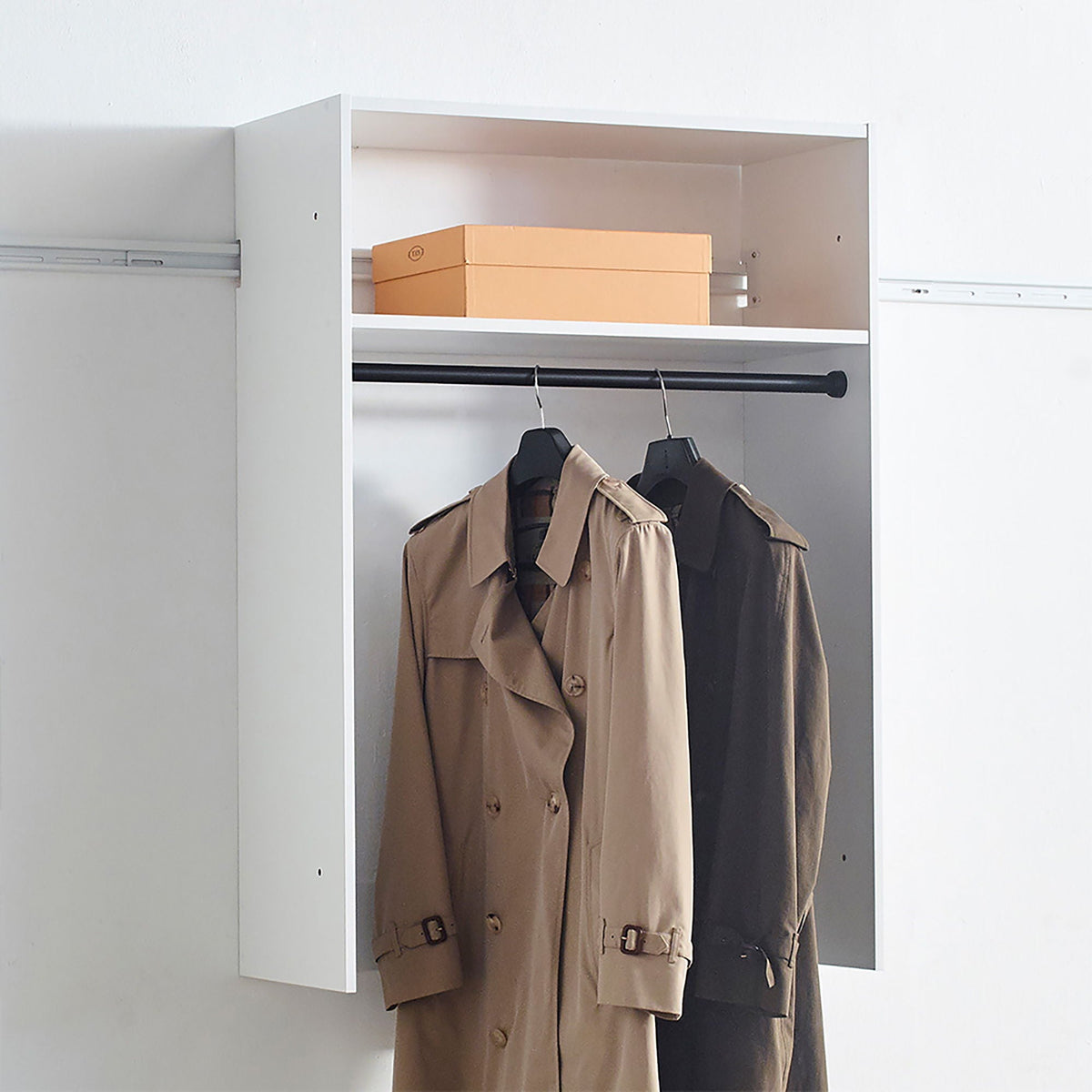 Wall Mounted Wood Closet System with Modular Units – White or Light Brown