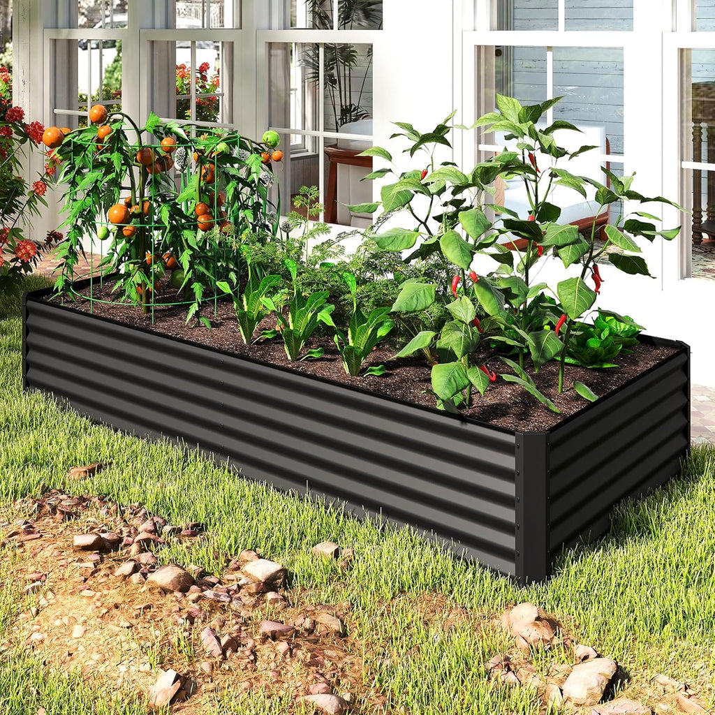 8×4×1.5 ft Galvanized Raised Garden Bed with Support Rods - Dark Gray