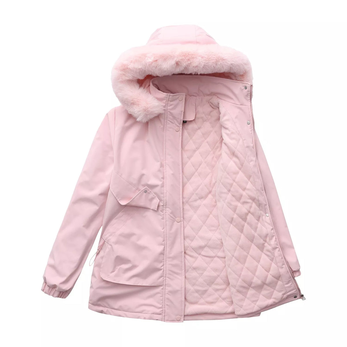 Full Size Fur Hooded Warm Winter Parka Outerwear Plus Size