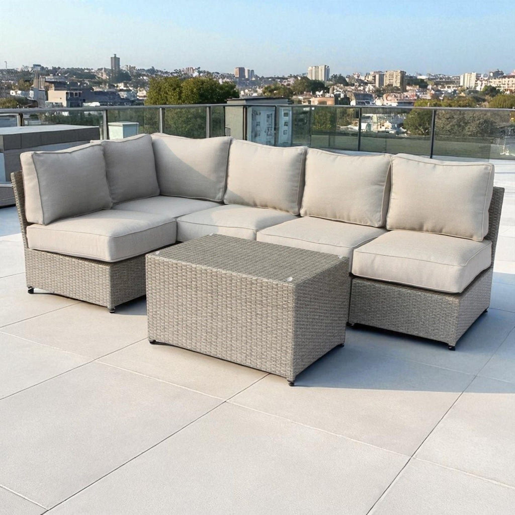Modern Patio Rattan Sectional Set with Cushions - Multiple Colors