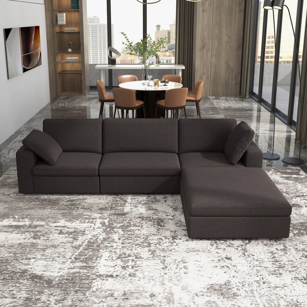 Dark Gray Modular Corner Sectional Sofa with Mid-Century Modern Design - Left Arm Facing