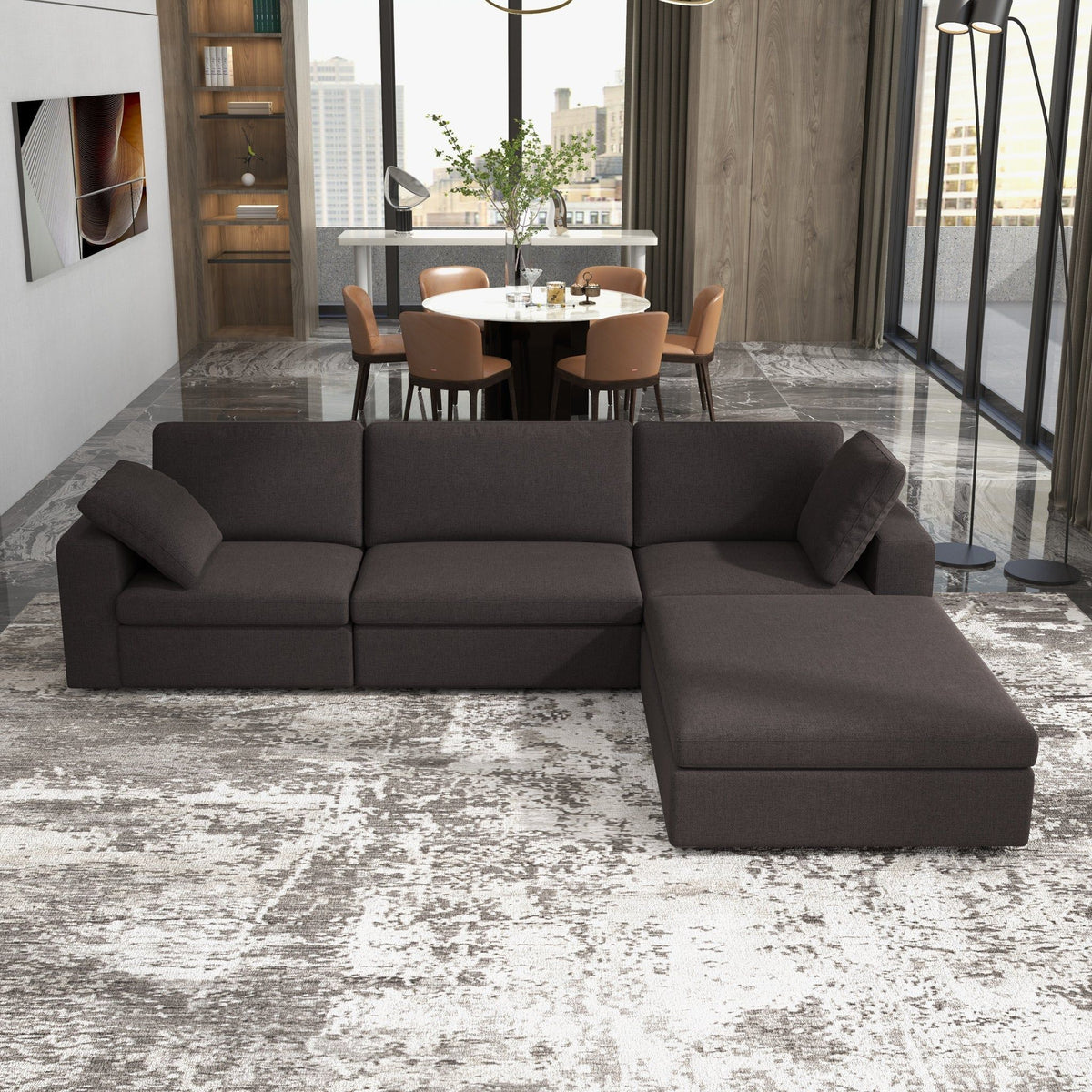 Dark Gray Modular Corner Sectional Sofa with Mid-Century Modern Design - Left Arm Facing