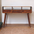 Solid Wood Triple Curved Console Table with Storage - Chestnut