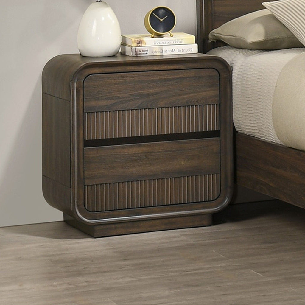 Flair Rounded Edges Nightstand with 2 Drawer Storage - Brown