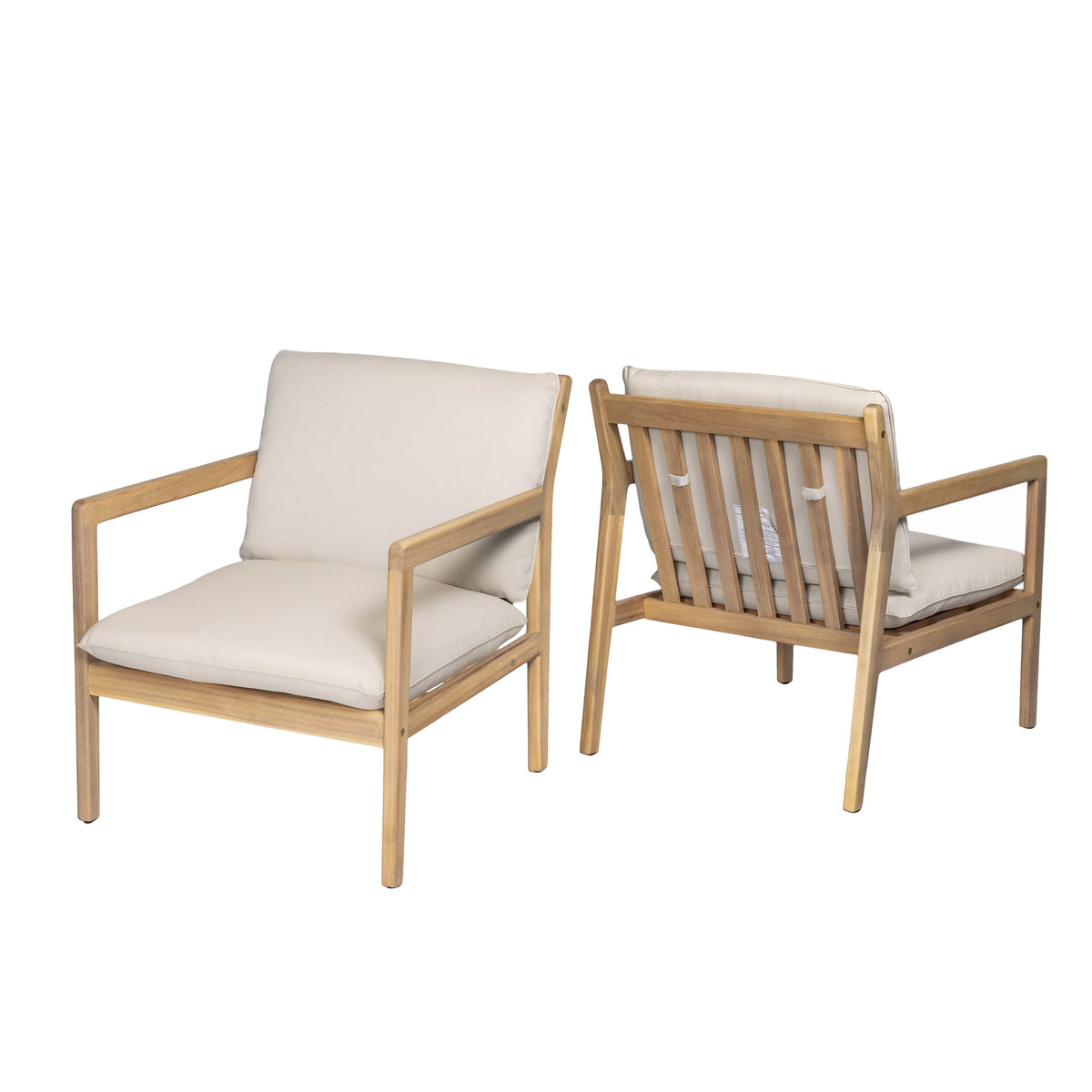Outdoor Acacia Wood Armchair Set of 2 with Cushions - Light Teak