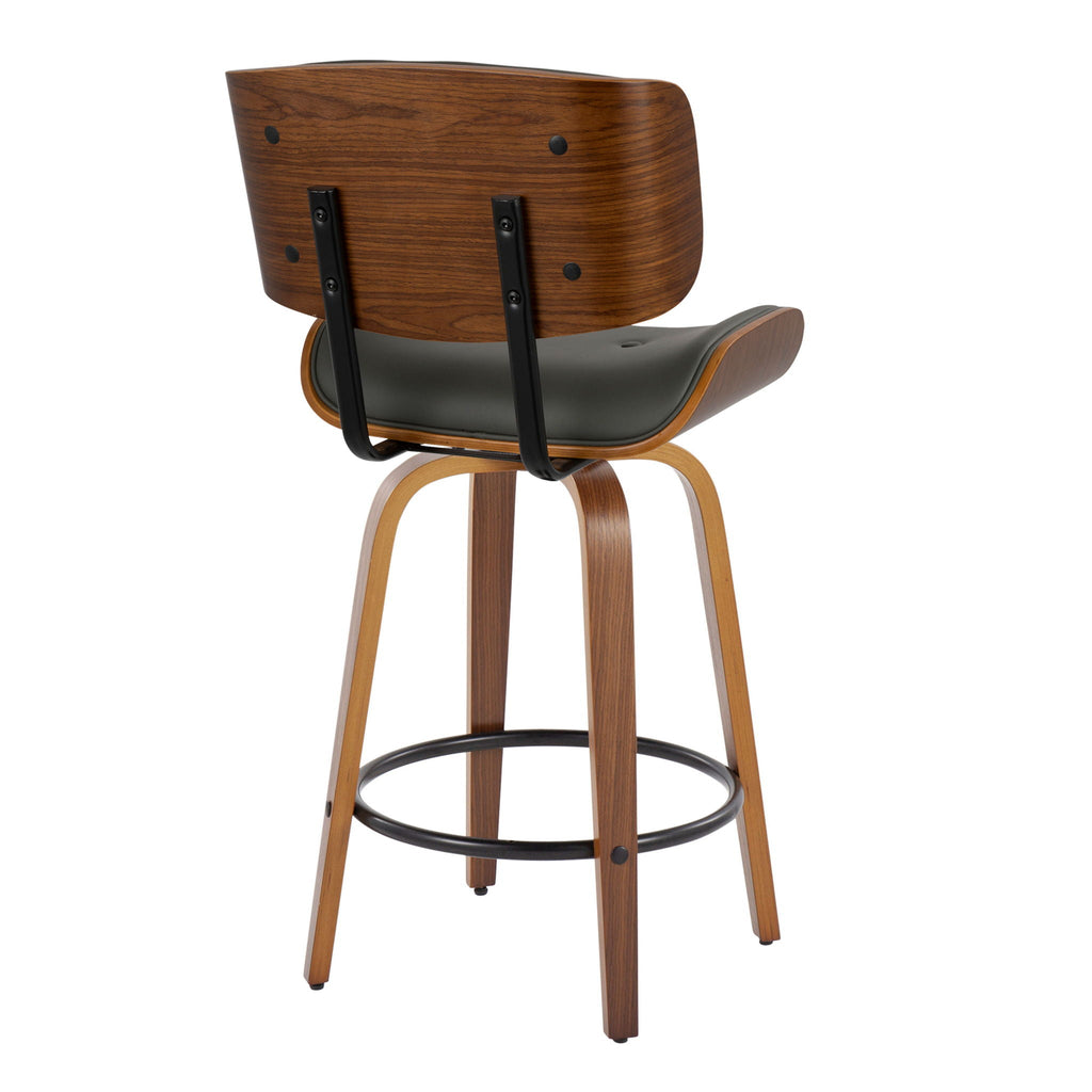 Mid-Century Modern Counter Stool with Swivel & Footrest - Black, Gray, Dark Gray (Set of 2)