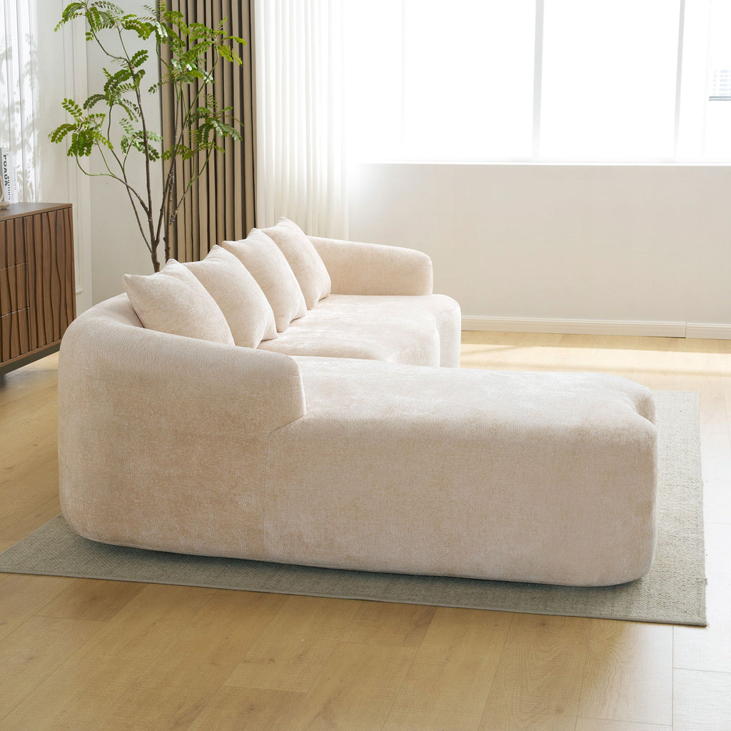 Modular L-Shape Sectional Sofa with Curved Chaise - Green, Beige, Gray