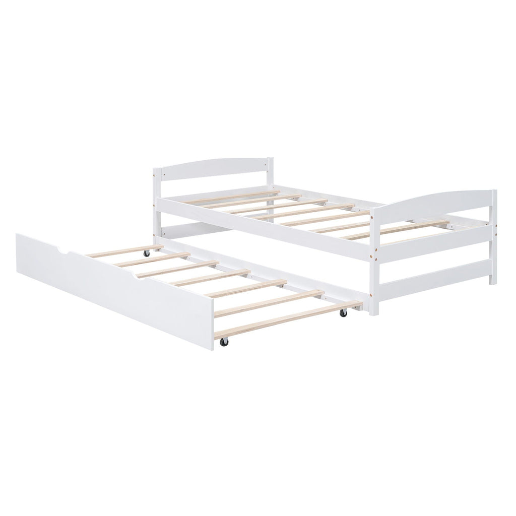 Twin Size Platform Bed with Trundle - Solid Wood Frame - Dark Gray or White