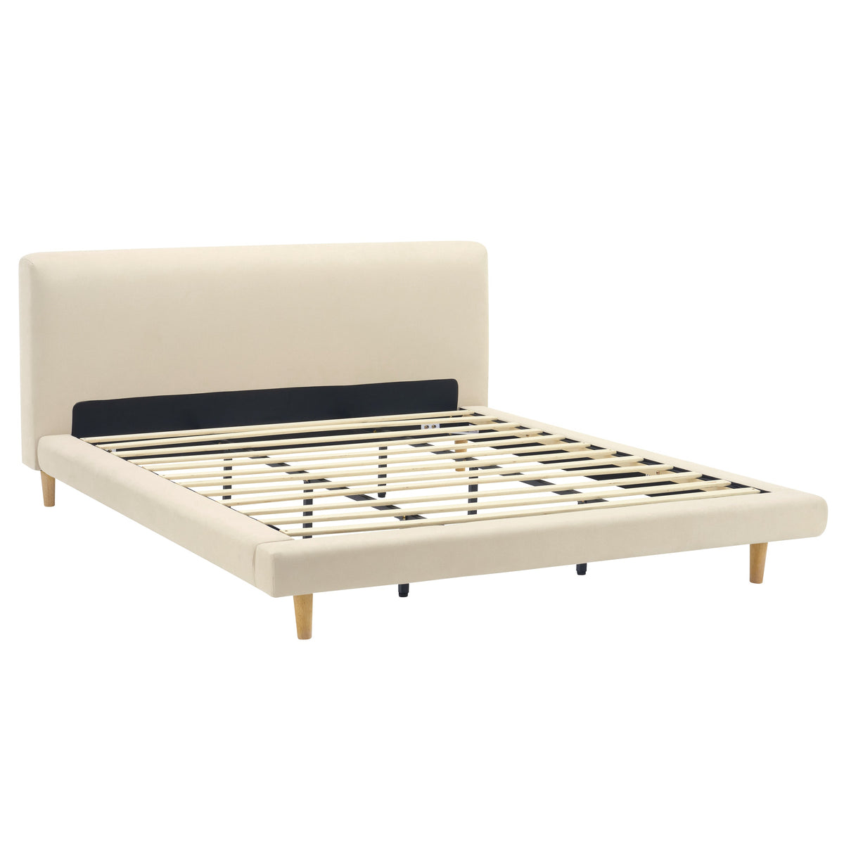 Beige Chunky Headboard Bed Frame with Solid Rubberwood Legs - Cal-King