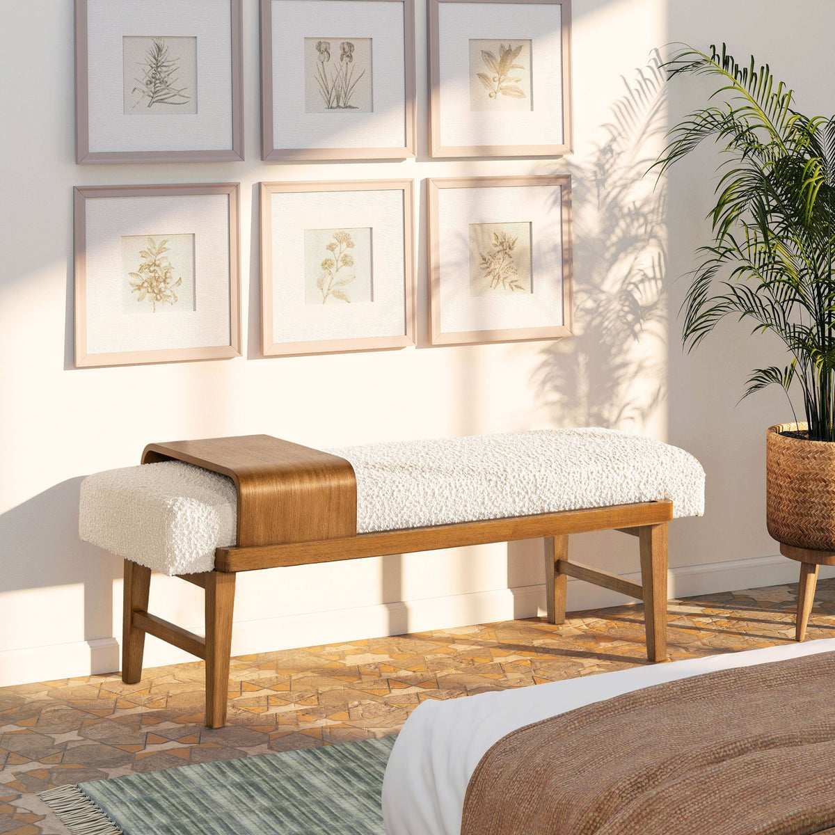 Modern Telephone Bench with Sliding Shelf – Ivory White