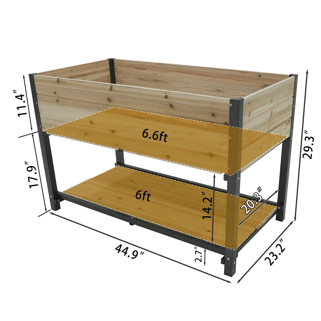 45" Iron-Wood Garden Bed with Storage Racks - Wood Finish