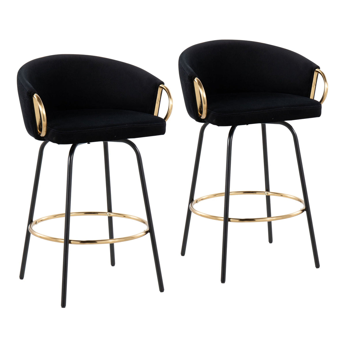 Contemporary Glam Counter Stool Set of 2 with Upholstered Seats – Light Blue, Dark Green, Beige, or Black