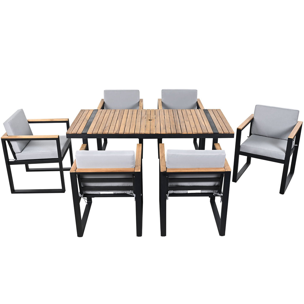 7 Piece Outdoor Dining Set with Removable Cushions - Gray or Beige