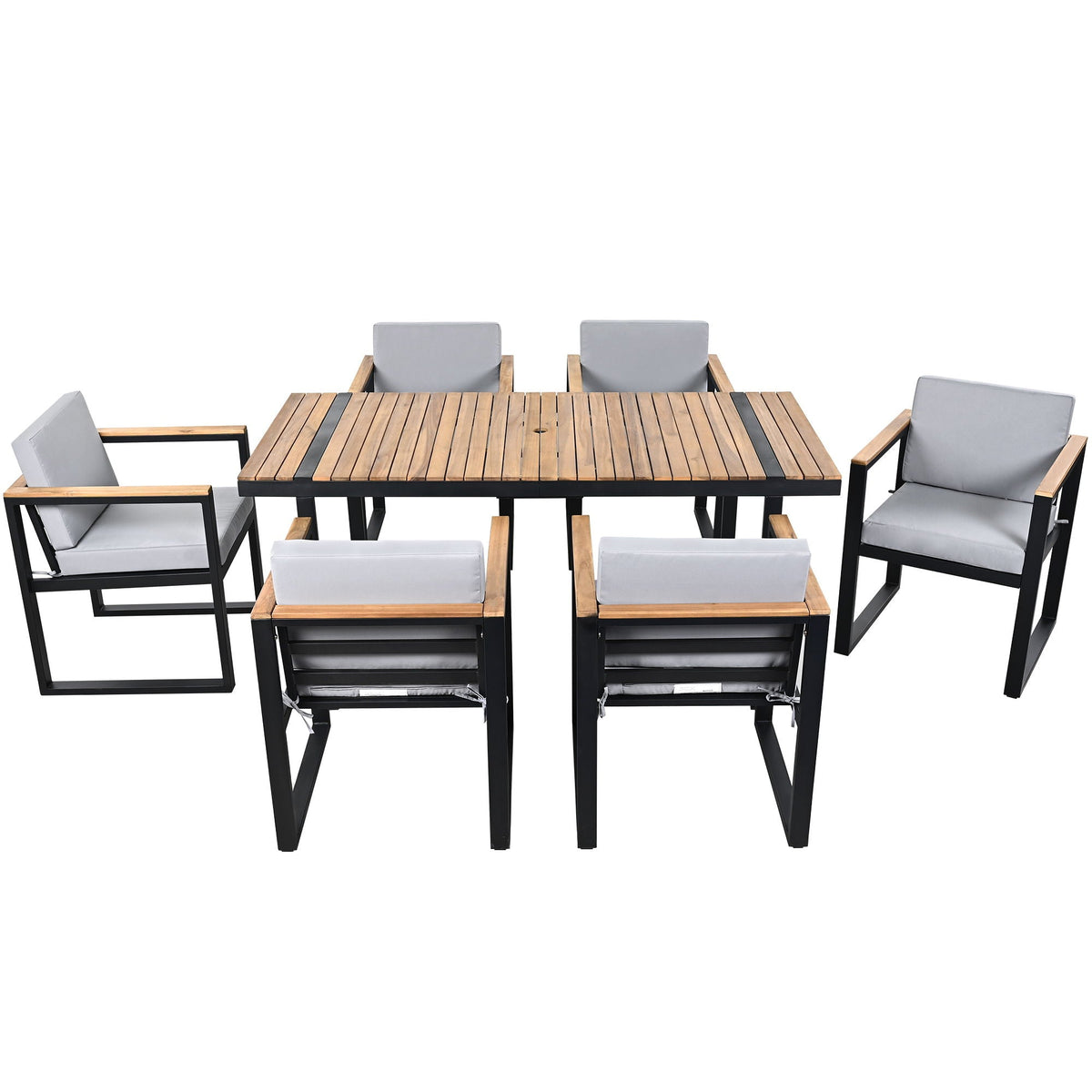 7 Piece Outdoor Dining Set with Removable Cushions - Gray or Beige