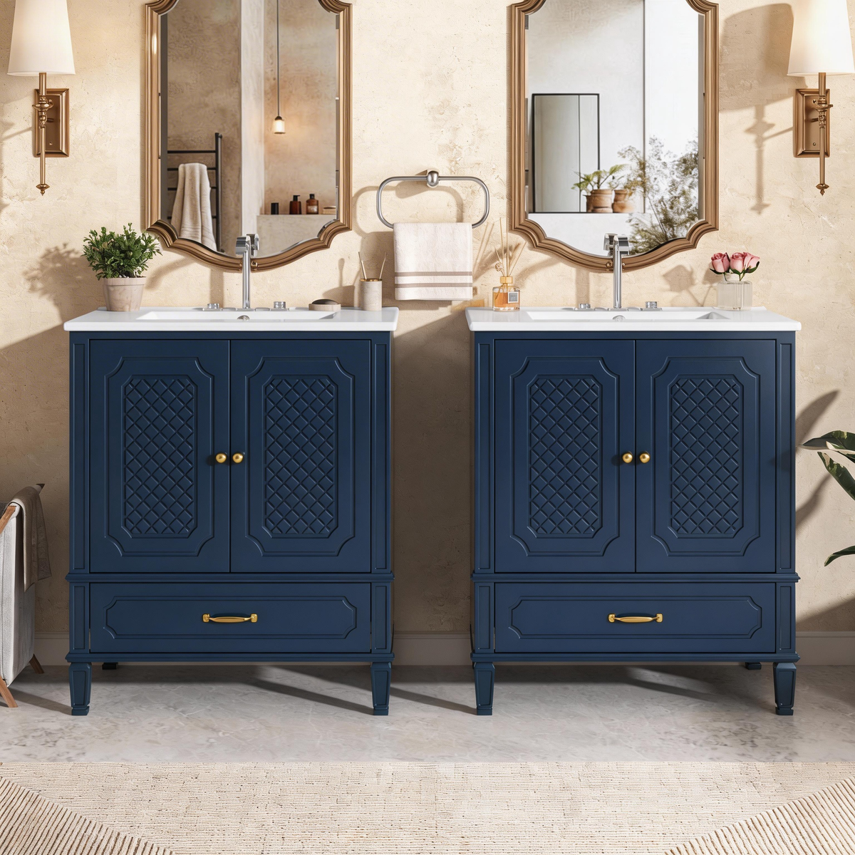 60" Bathroom Vanity with Double Sink Combo Set