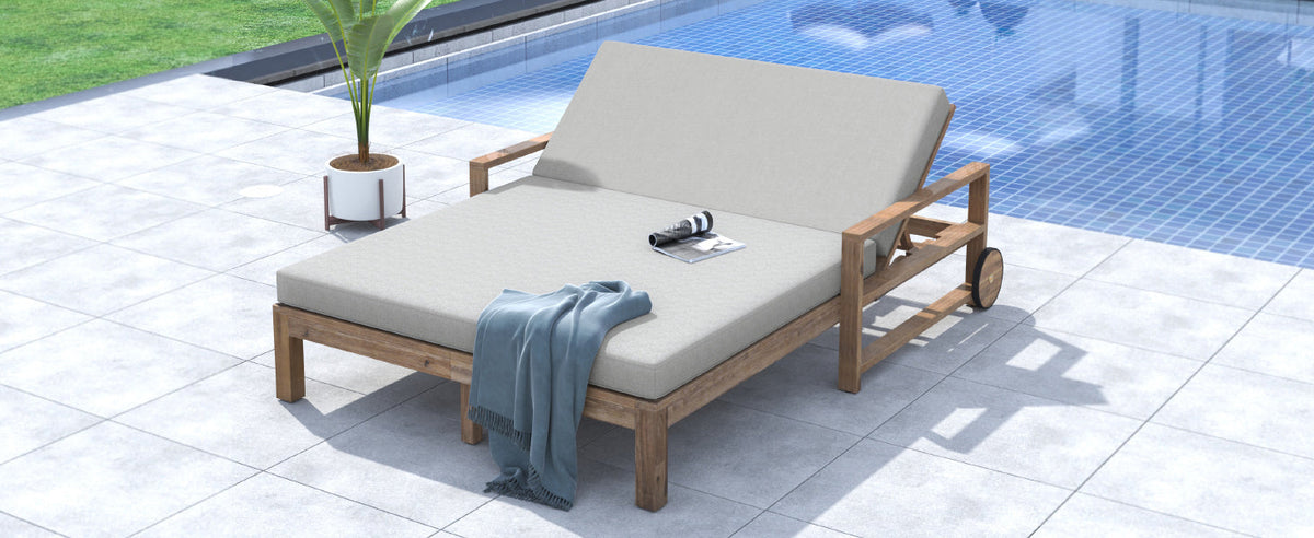 TREXM Farmhouse Wooden Outdoor Sunbed for 2 People