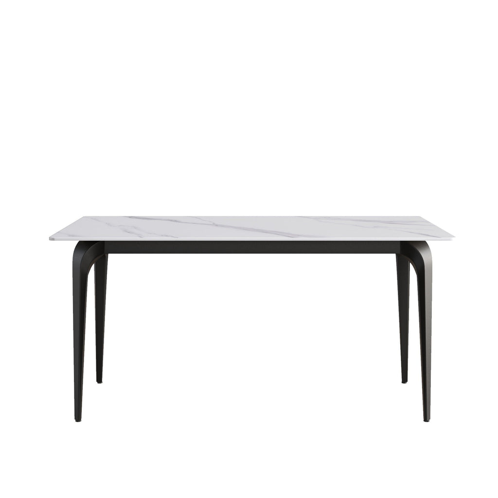 Modern Artificial Stone Dining Table with Black Metal Legs - White