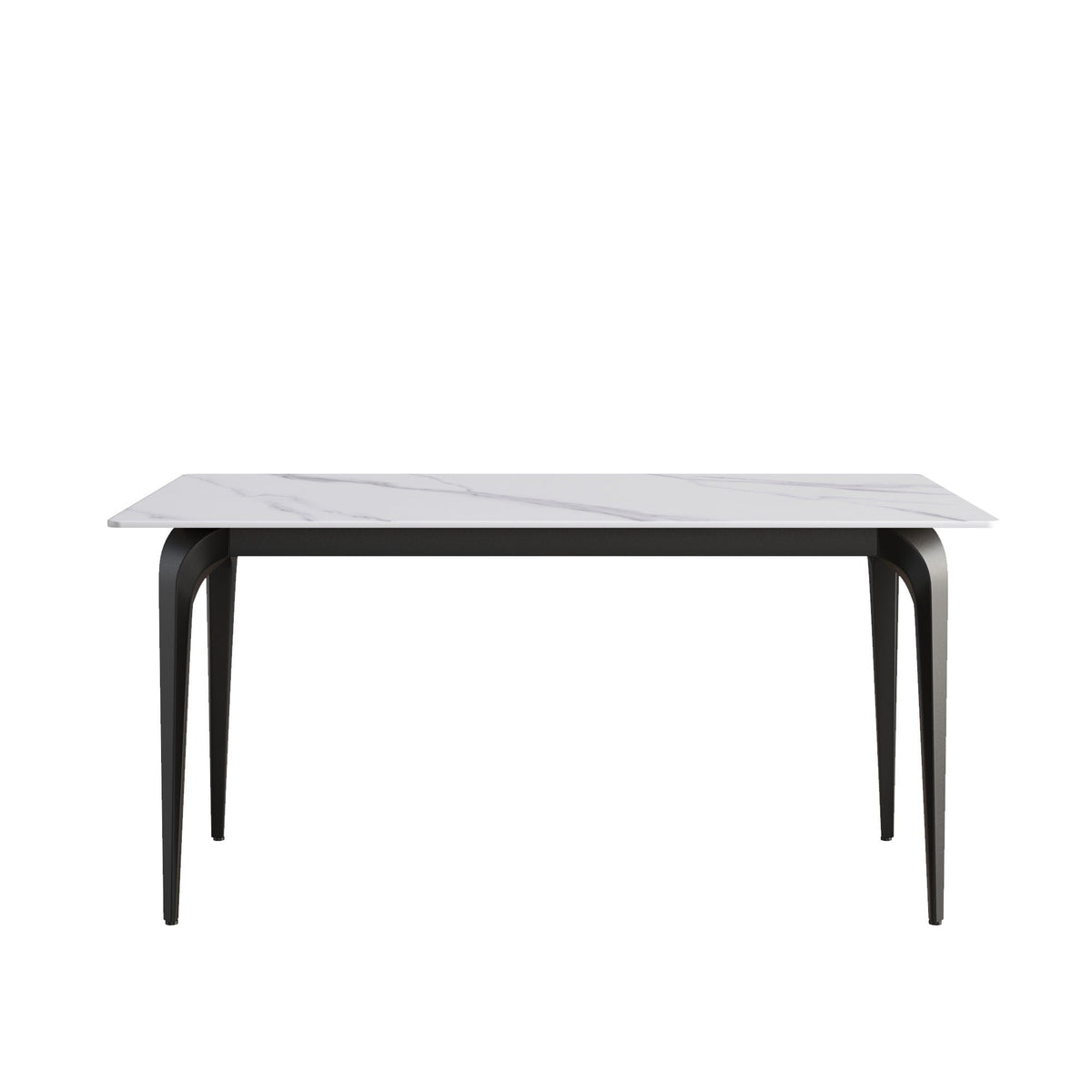 Modern Artificial Stone Dining Table with Black Metal Legs - White