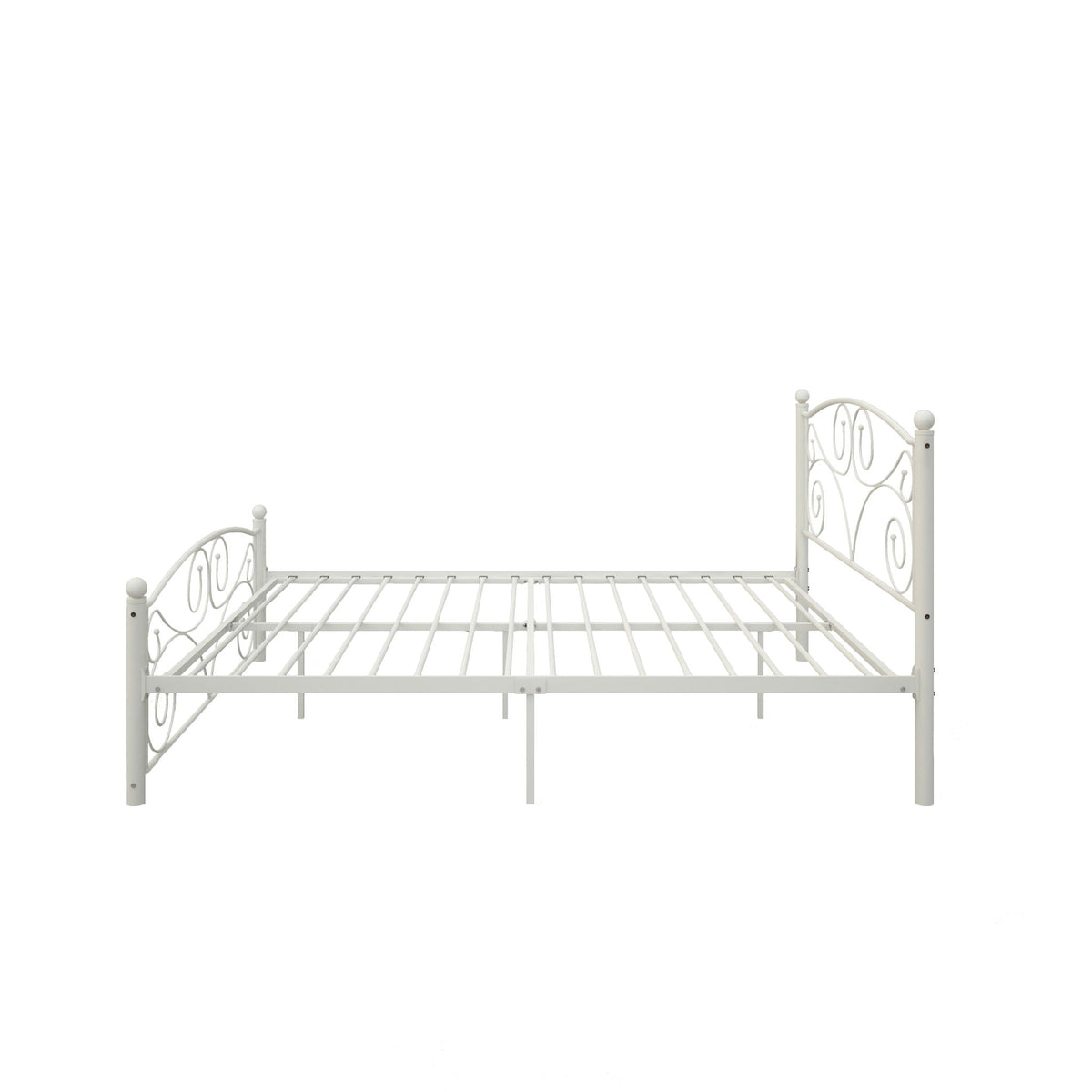 Unique Flower Sturdy System Metal Bed Frame with Headboard and Footboard - White