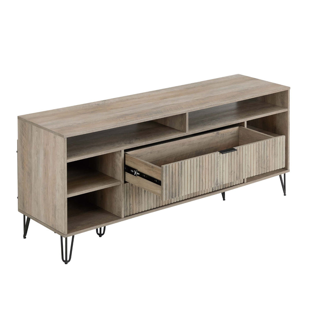 Fluted TV Stand with Storage and Metal Legs - Multiple Colors