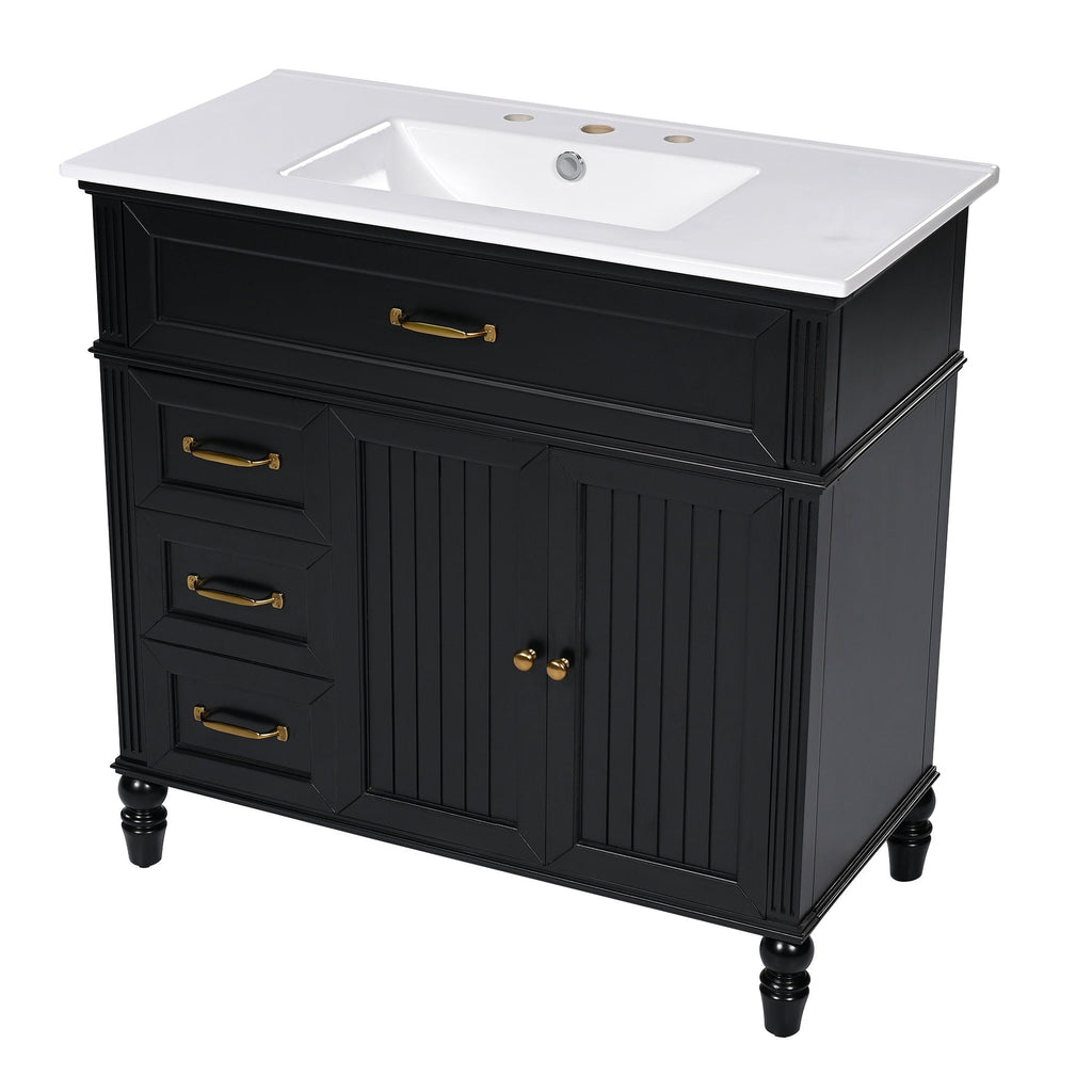 Bathroom Vanity With Sink and Drawers - Freestanding Solid Wood Cabinet
