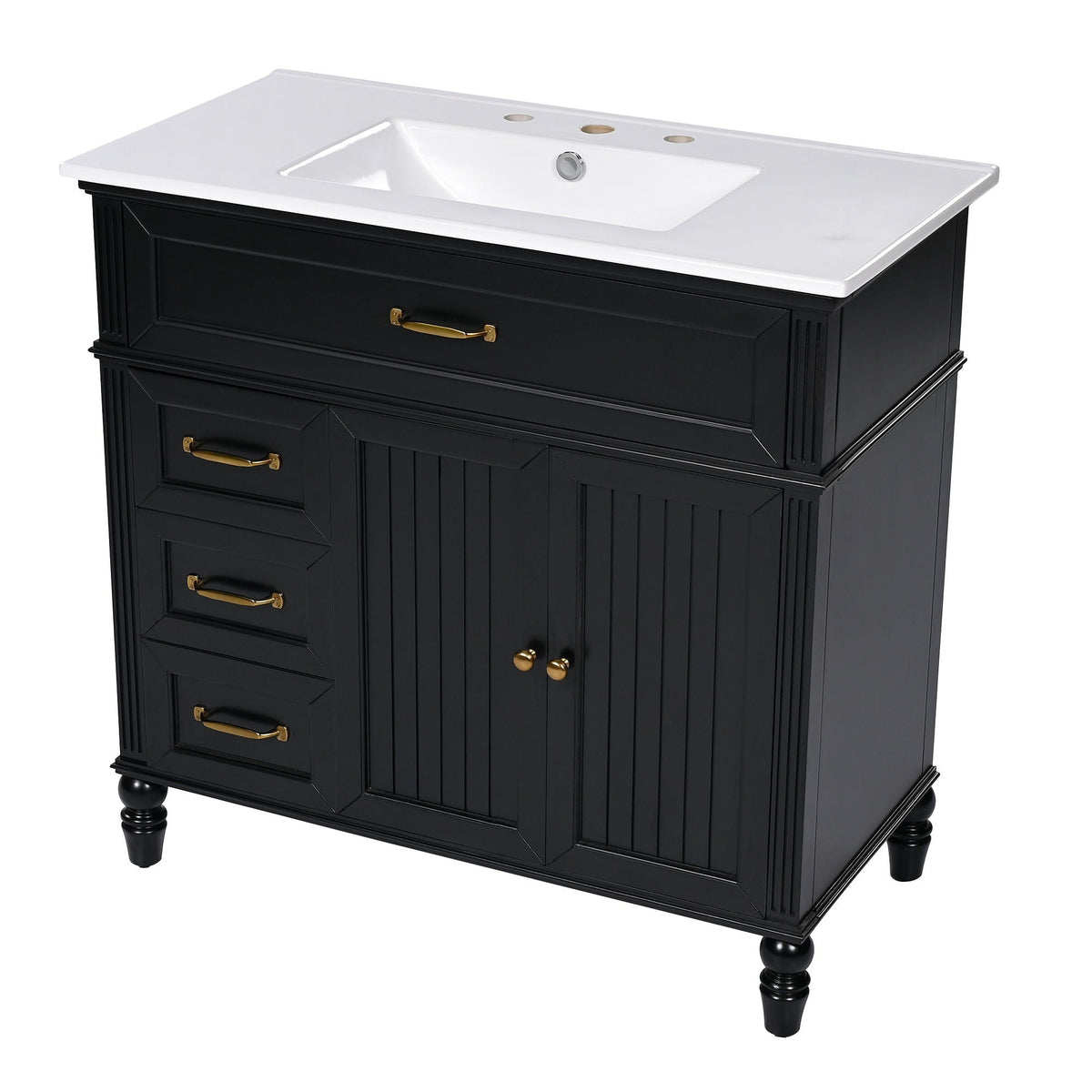 Bathroom Vanity With Sink and Drawers - Freestanding Solid Wood Cabinet