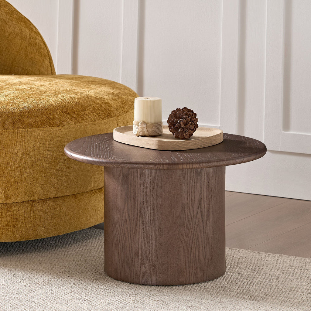 Modern MDF Round Coffee Table Set of 2 - Walnut Finish