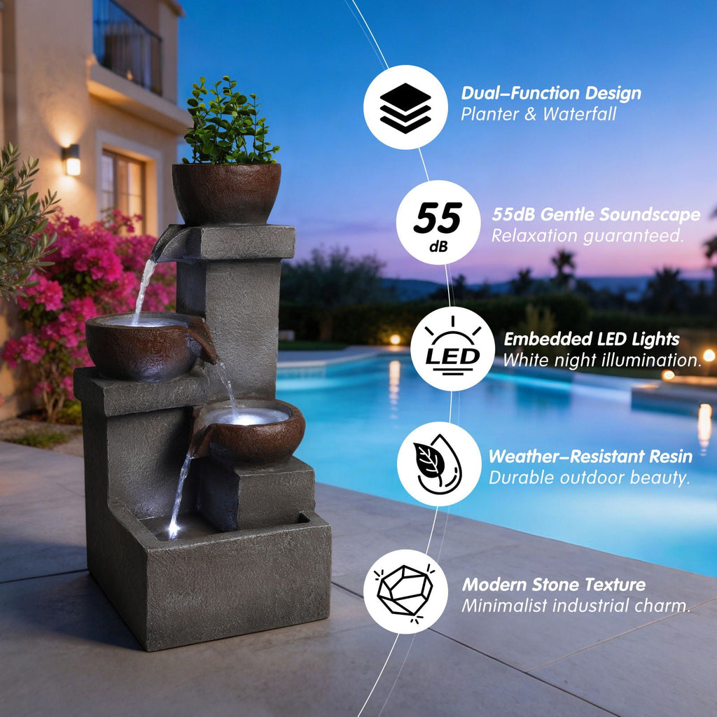 LED Waterfall Fountain Outdoor with LED Lighting - Gray