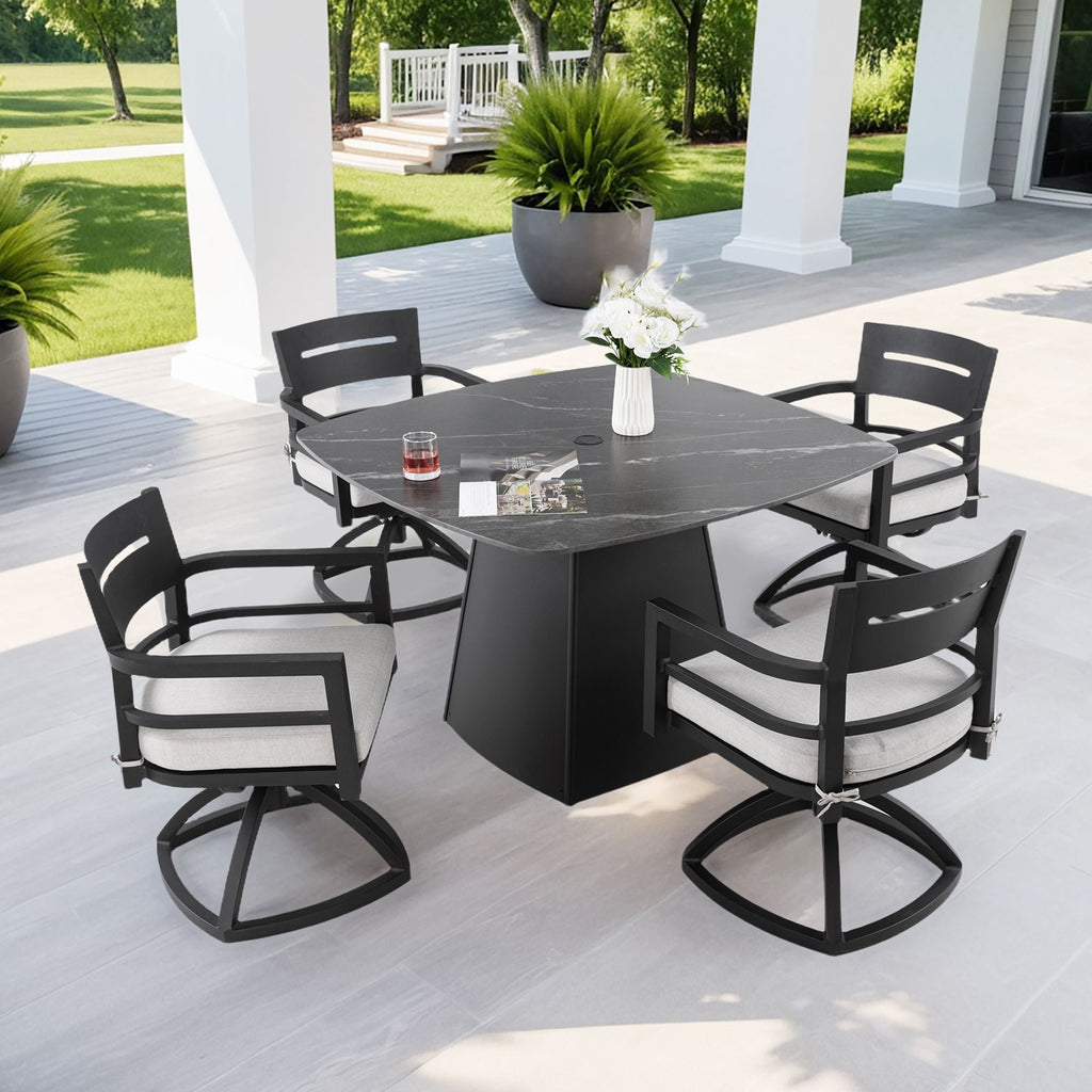 Outdoor Patio Dining Set with Sunbrella Cushions - White or Black