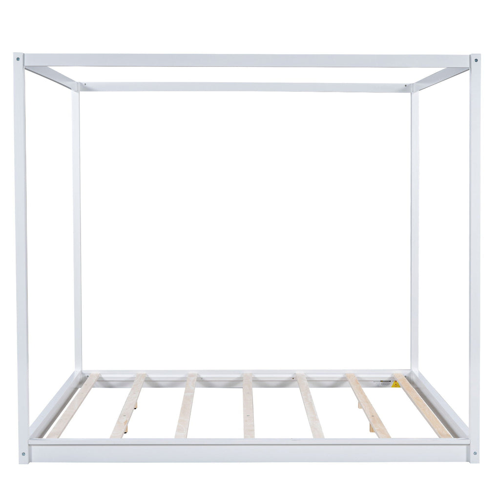 Wood Canopy Platform Bed with Airflow Slats and Support Legs - White or Light Brown