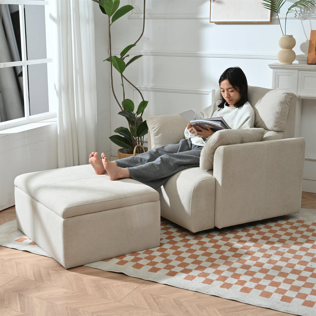 Oversized Chair with Storage Ottoman with Solid Wood Frame - Snowflake Velvet