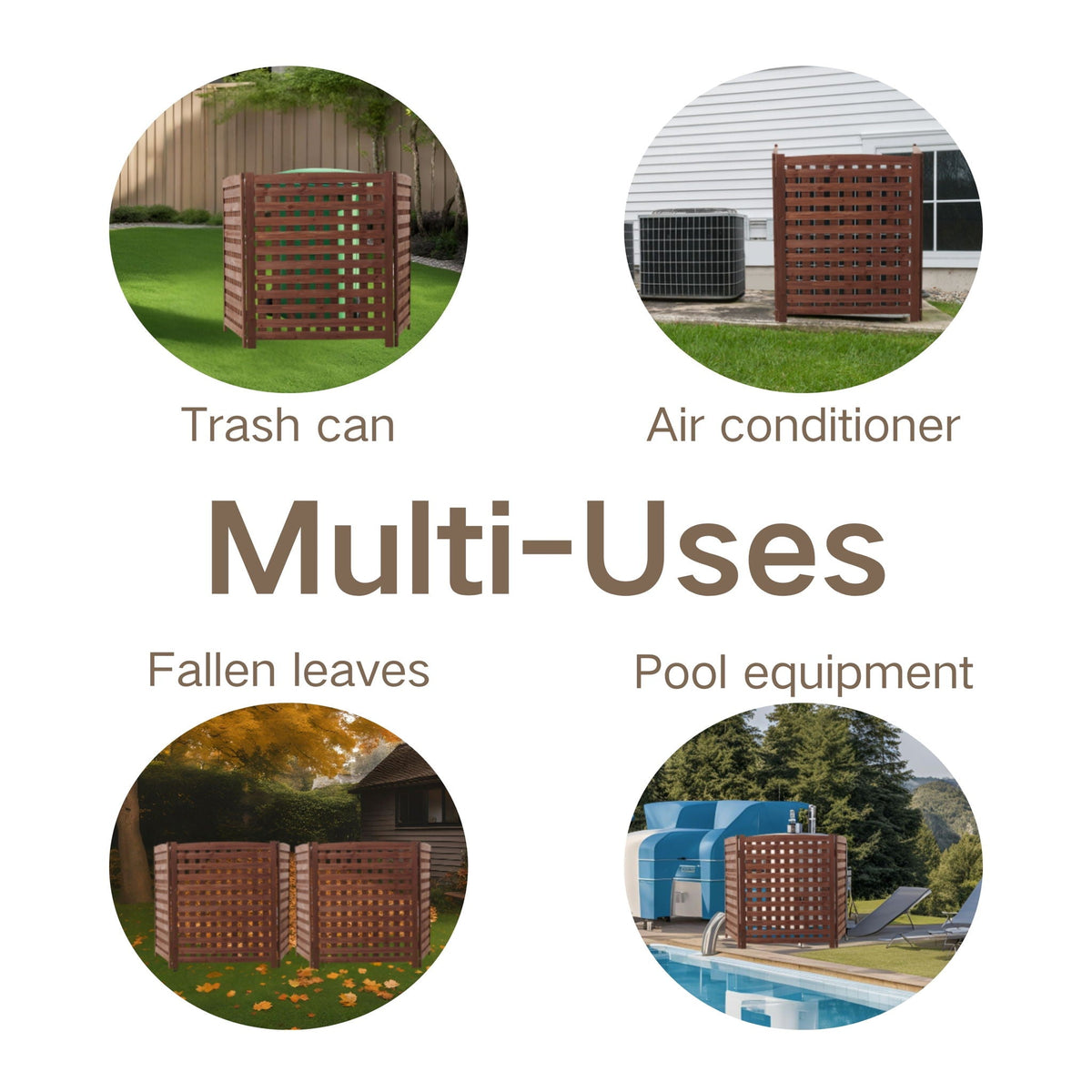 3 Panel Outdoor Air Conditioner Fence Screen with Solid Wood - Light Brown or Dark Gray