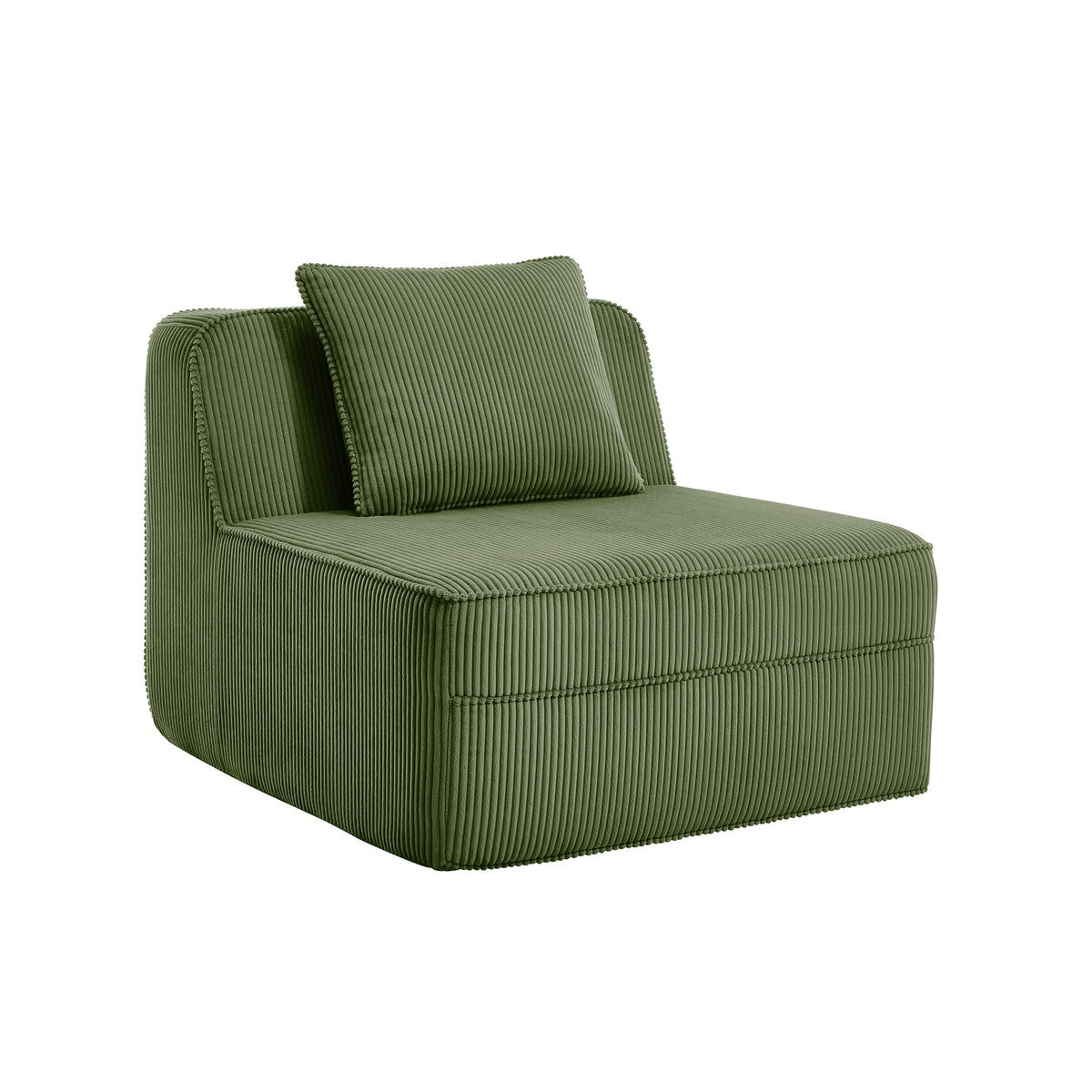 Armless Sofa with Pillow with Plush Green Corduroy - Green