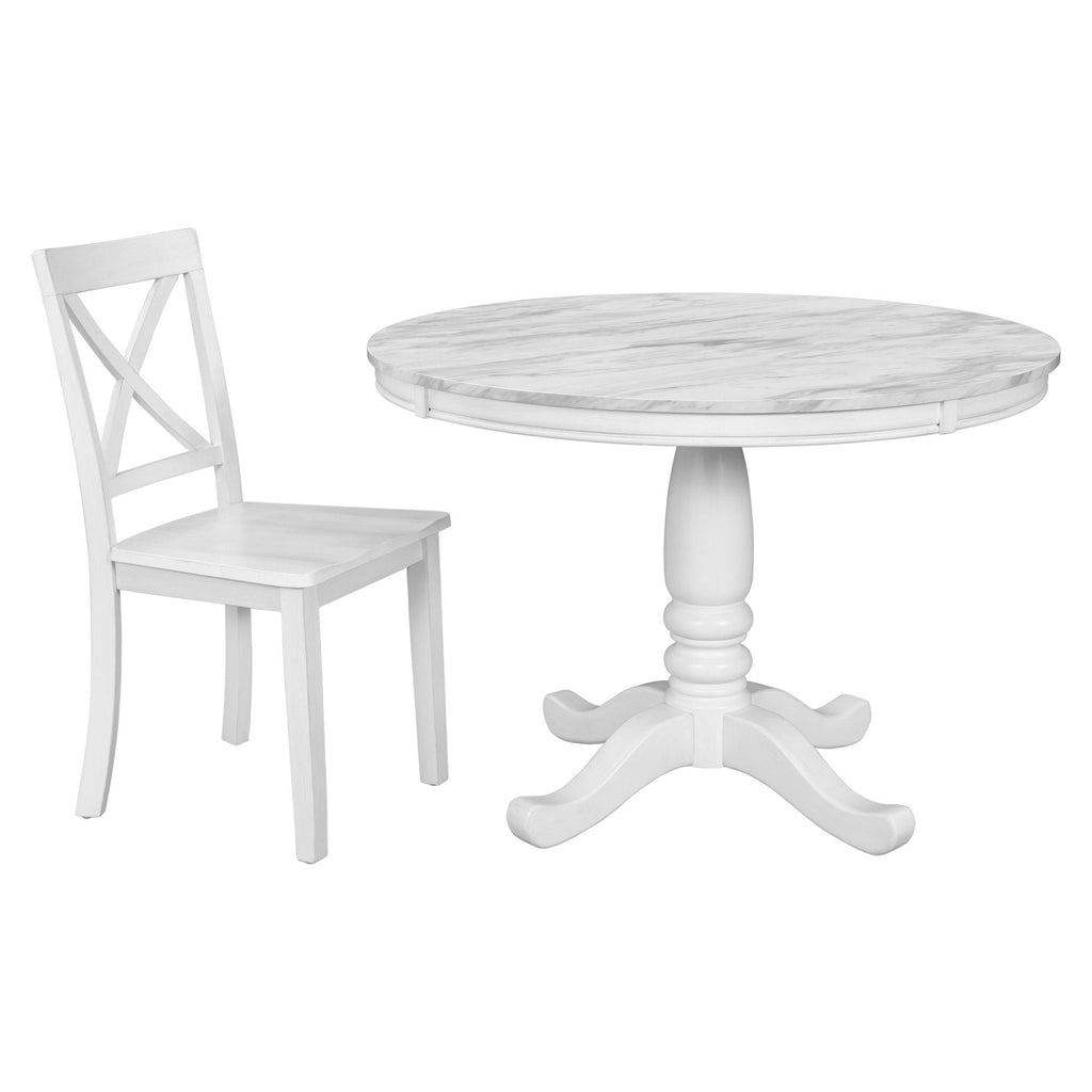 Solid Wood 5 Piece Dining Room Set with Table and 4 Chairs - White or Dark Gray