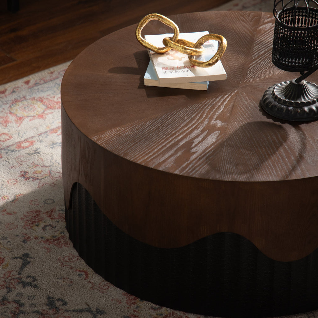 Handcrafted Round Coffee Table with Sturdy Design - Walnut