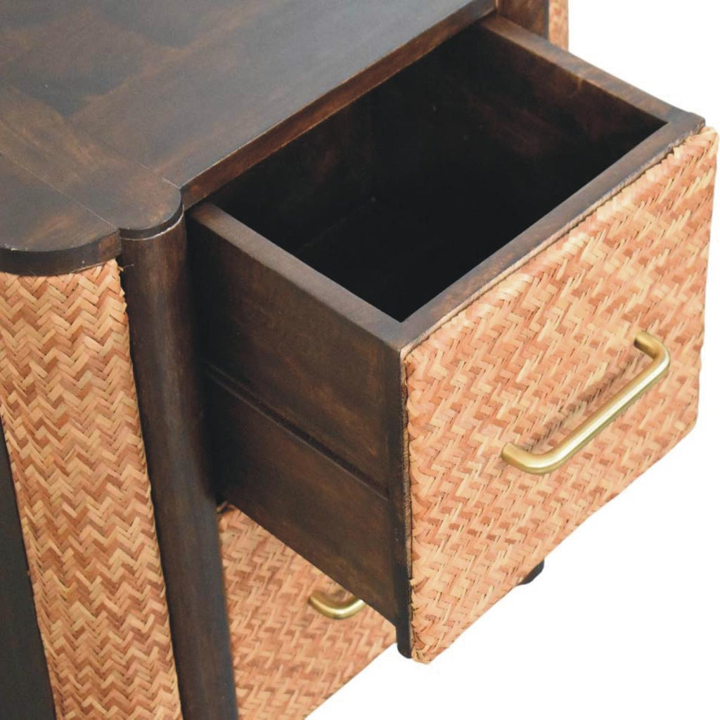Solid Wood Nightstand with Cane Front Drawers - Natural Finish
