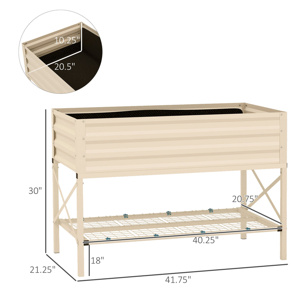 Galvanized Steel Raised Garden Bed with Bottom Shelf - Silver