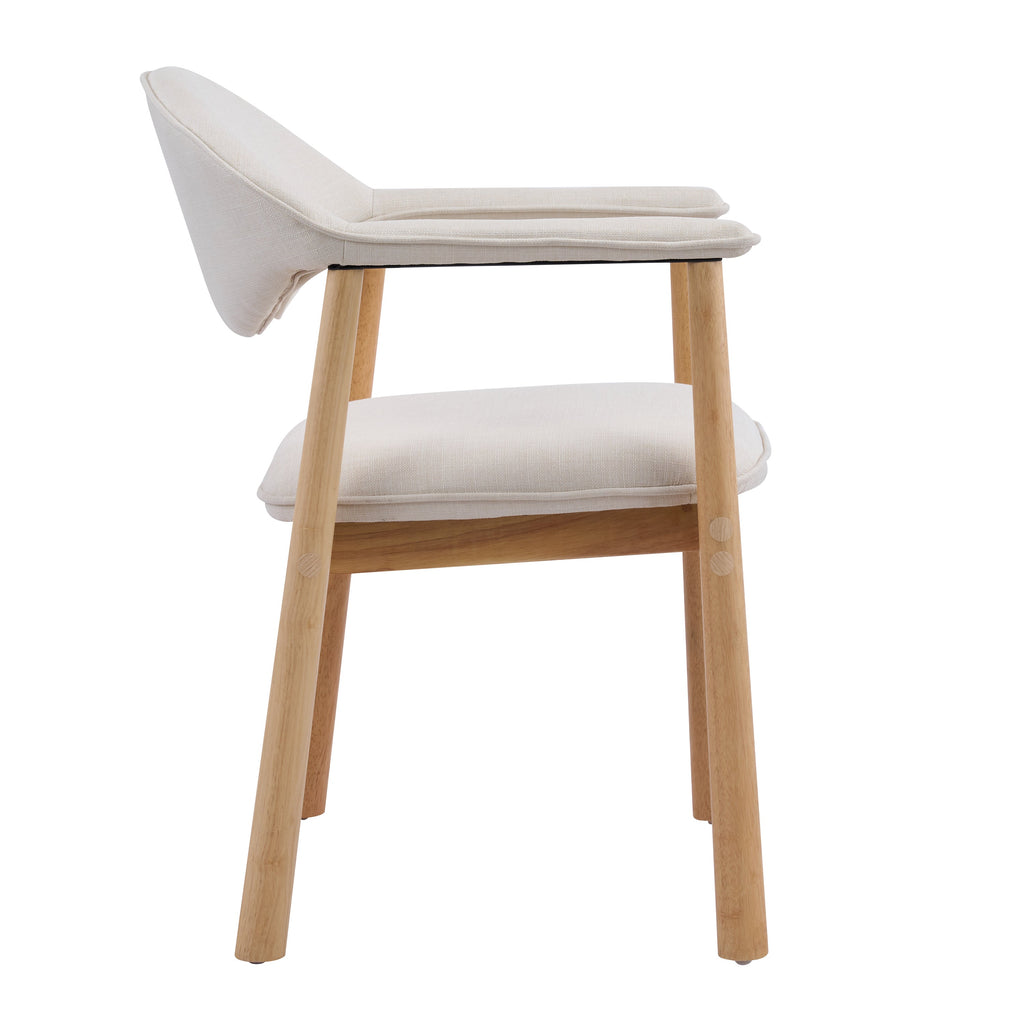 Upholstered Dining Chairs with Curved Back - Fabric and Rubber Wood - Beige or Natural