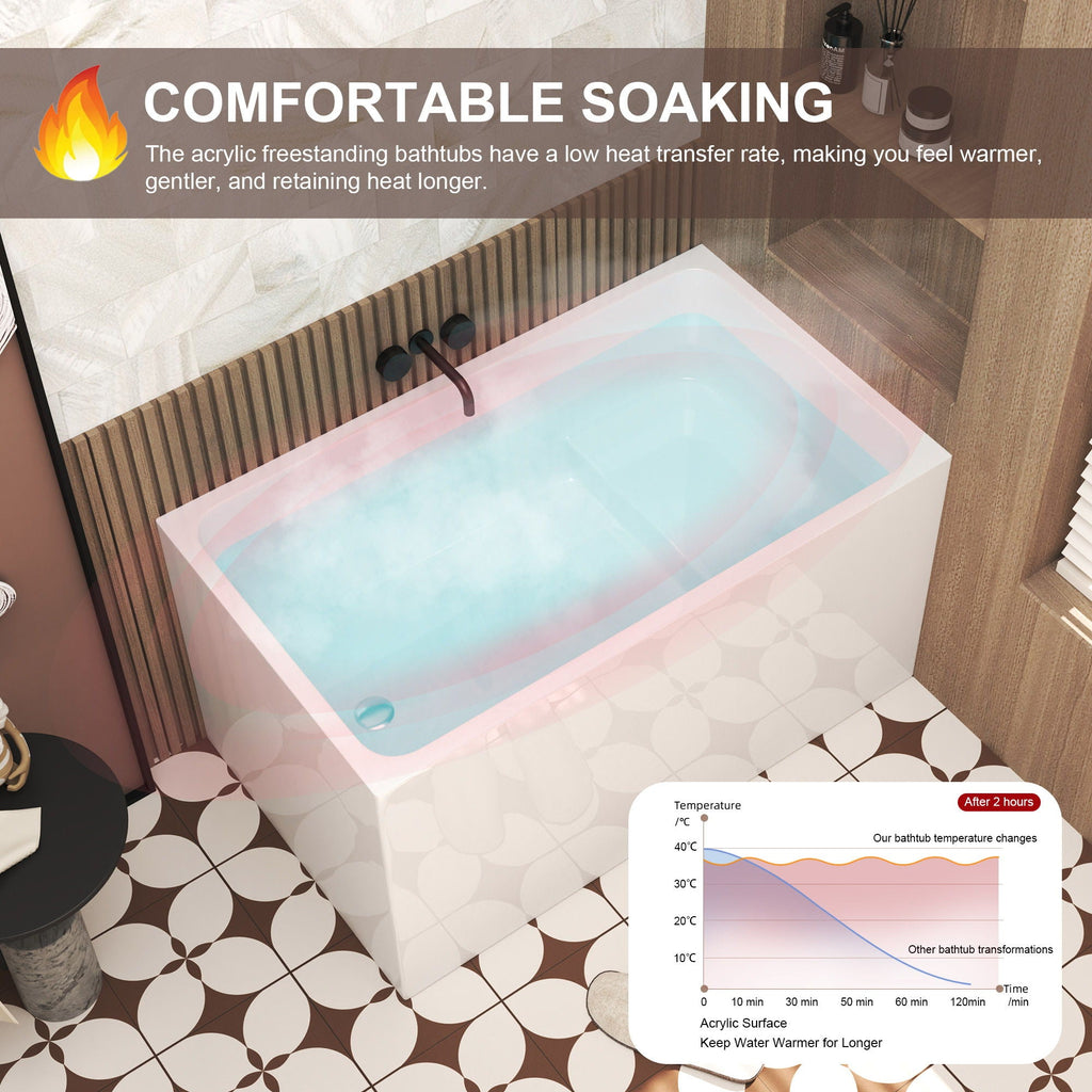Gloss Freestanding Bathtub with Built-In Seat - White