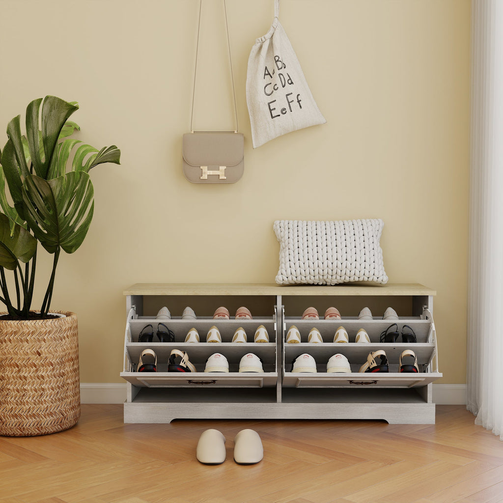 Shoe Storage Bench with Adjustable Shelf - Antique Finish