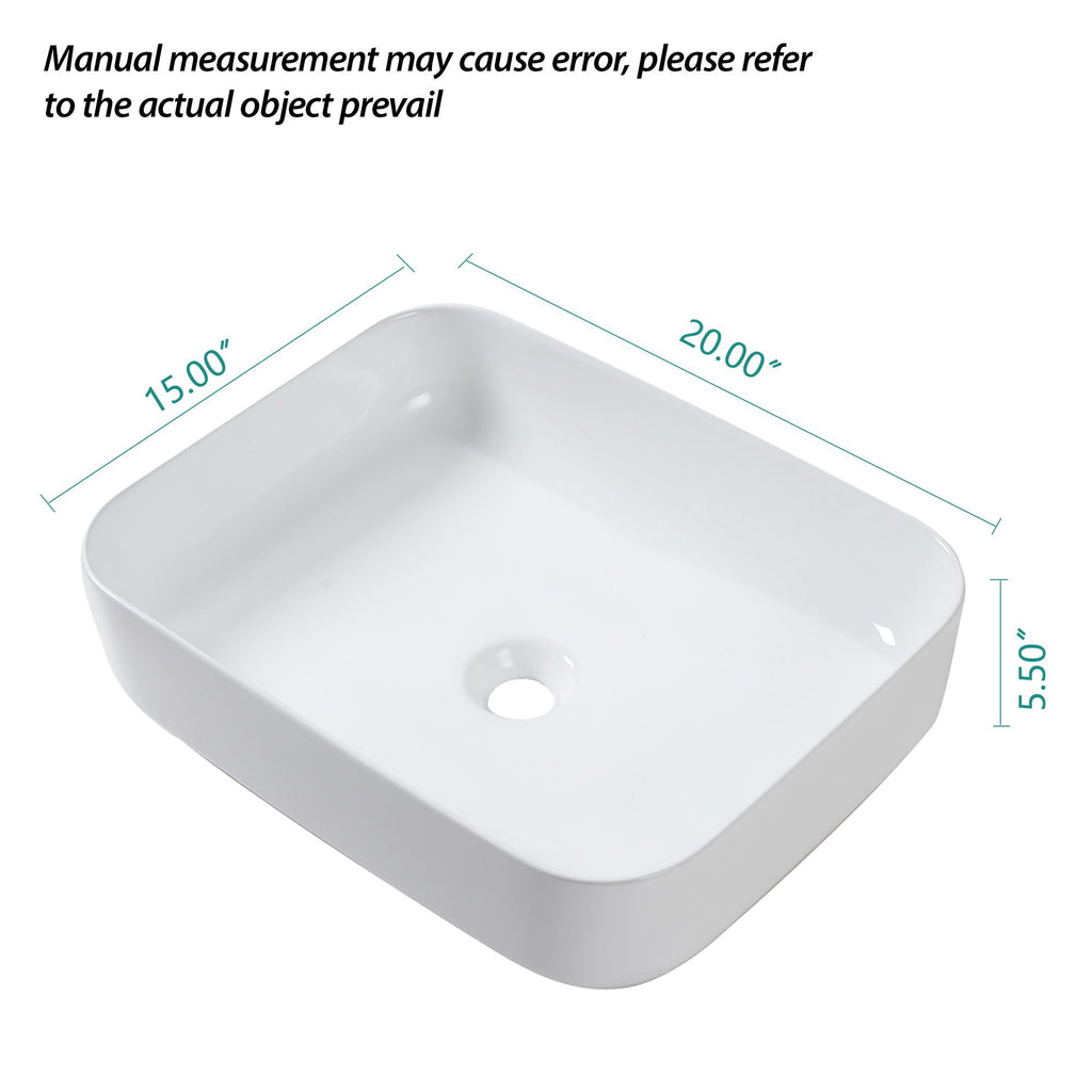 Modern Rectangular Vessel Bathroom Sink with Stain Resistant Ceramic - White