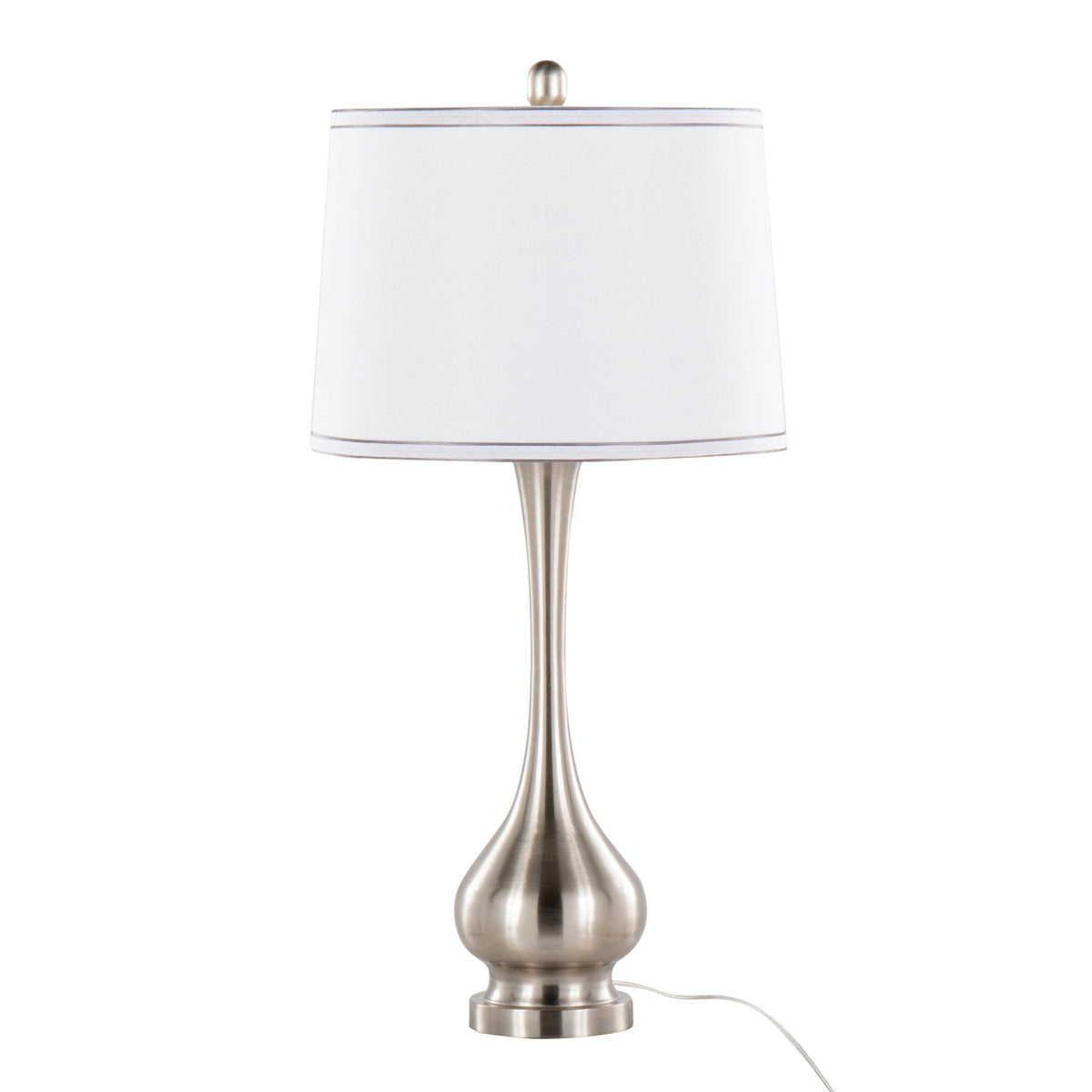 Contemporary Table Lamp Set with Linen Shade and Silver Trim - Nickel / White