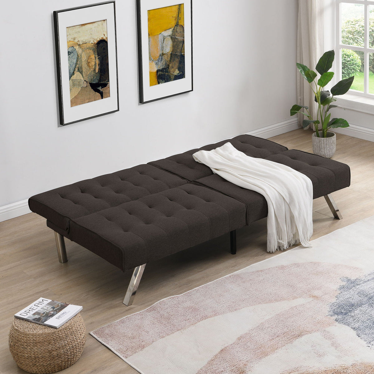 Modern Sofa Bed with Wood Frame and Stainless Legs - Multiple Colors