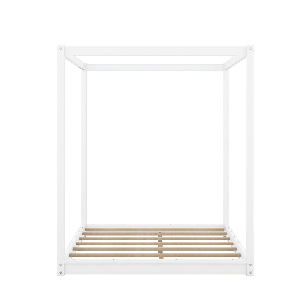 Wood Canopy Platform Bed with Airflow Slats and Support Legs - White or Light Brown