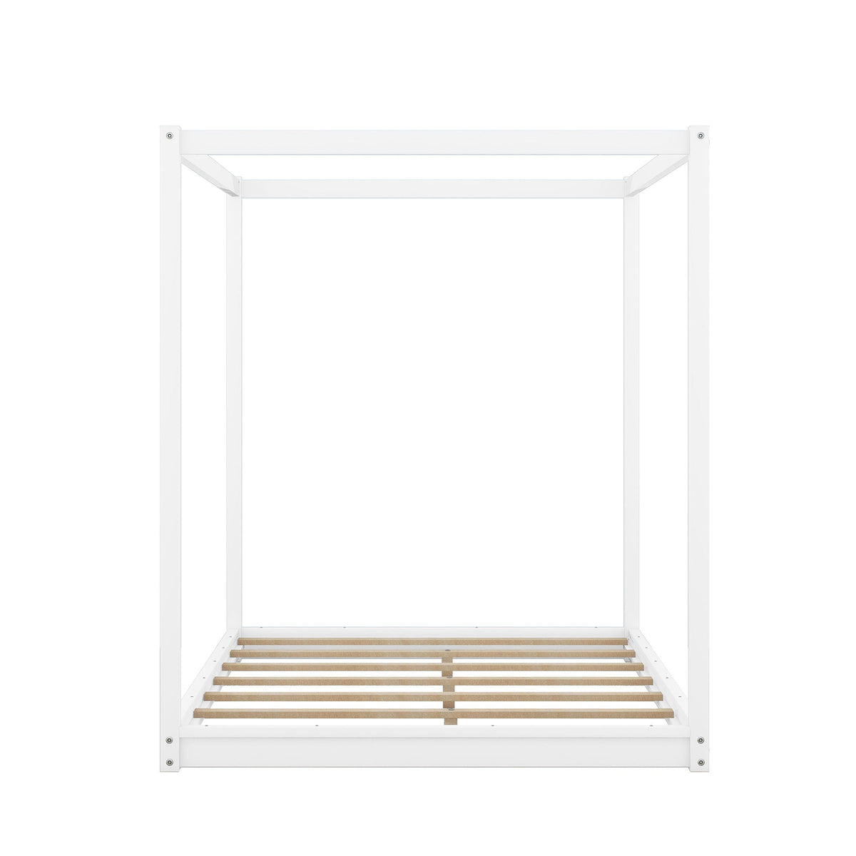 Wood Canopy Platform Bed with Airflow Slats and Support Legs - White or Light Brown