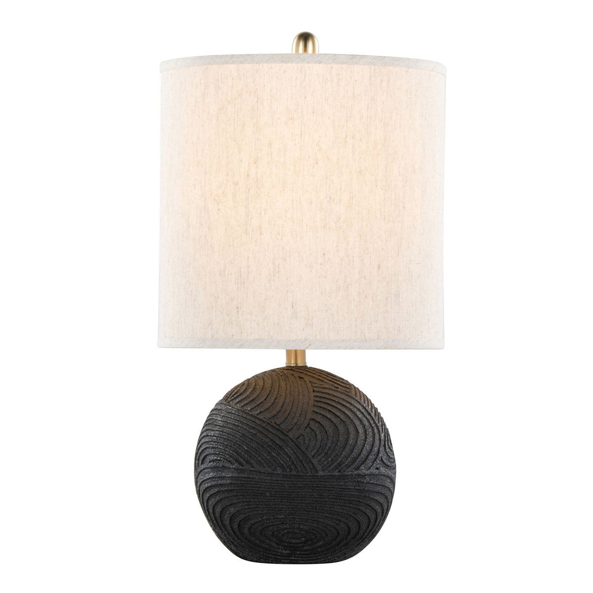 Contemporary Table Lamp Set with Linen Drum Shade - Matte Black / Natural