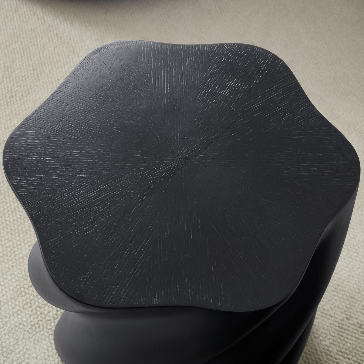 Modern Petal Shape Side Table with Sculptural Base - Black